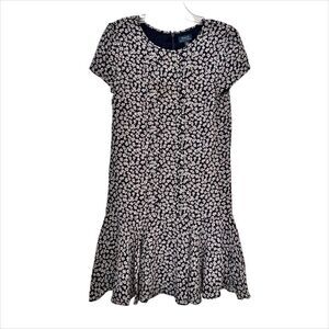 Polo Ralph Lauren Girls Black White Floral Dress with Ruffled Hem size 16